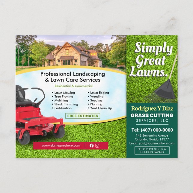 Landscaping Lawn Care Grass Cutting Flyer Postcard (Front)