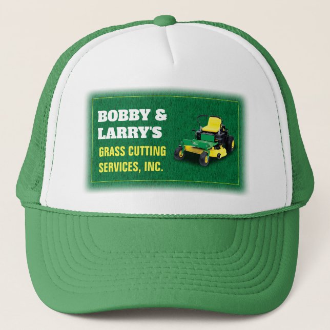 Landscaping Lawn Care Grass Cutting Template Trucker Hat (Front)