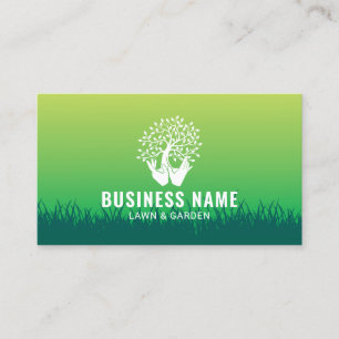 Landscaping & Lawn Care Hands Holding Tree Logo Business Card