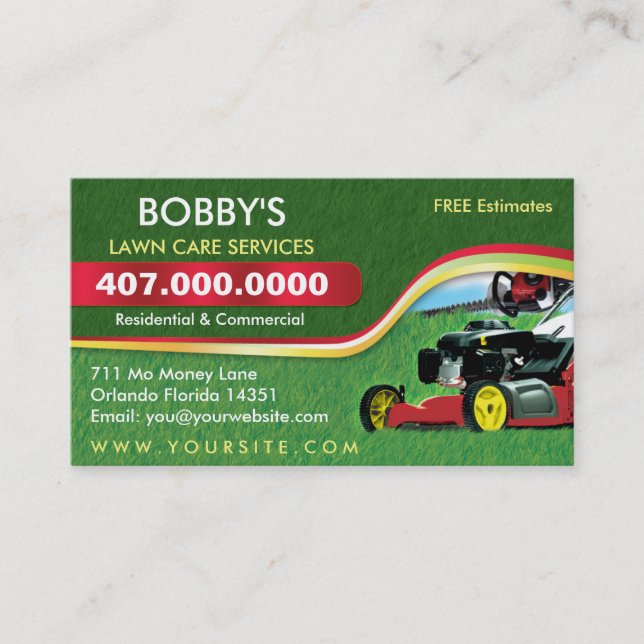 Landscaping Lawn Care Mower Business Card Template (Front)