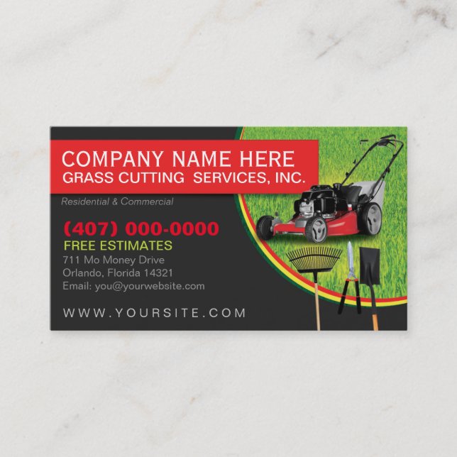 Landscaping Lawn Care Mower Business Card Template (Front)