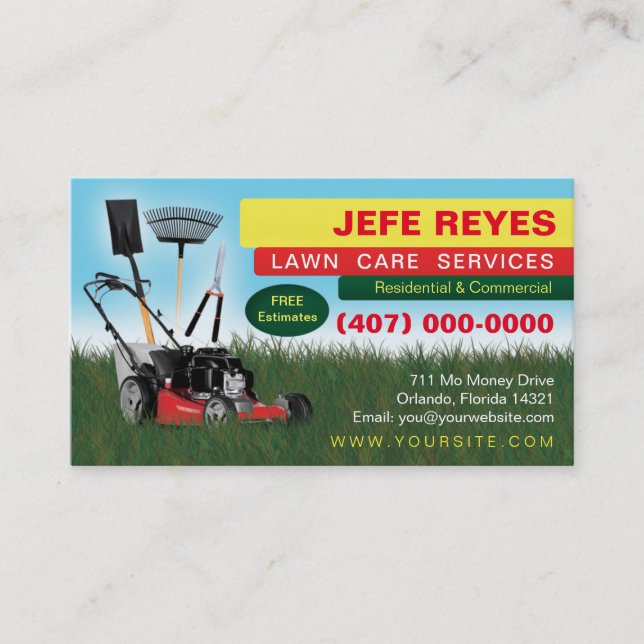 Landscaping Lawn Care Mower Business Card Template (Front)