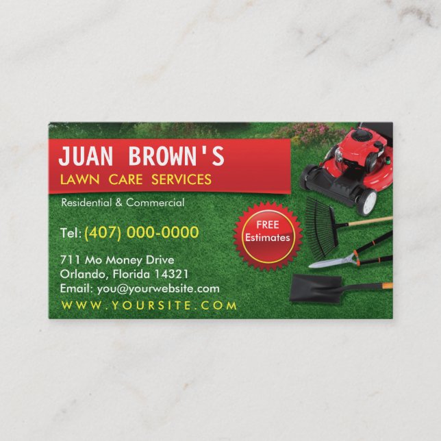 Landscaping Lawn Care Mower Business Card Template (Front)
