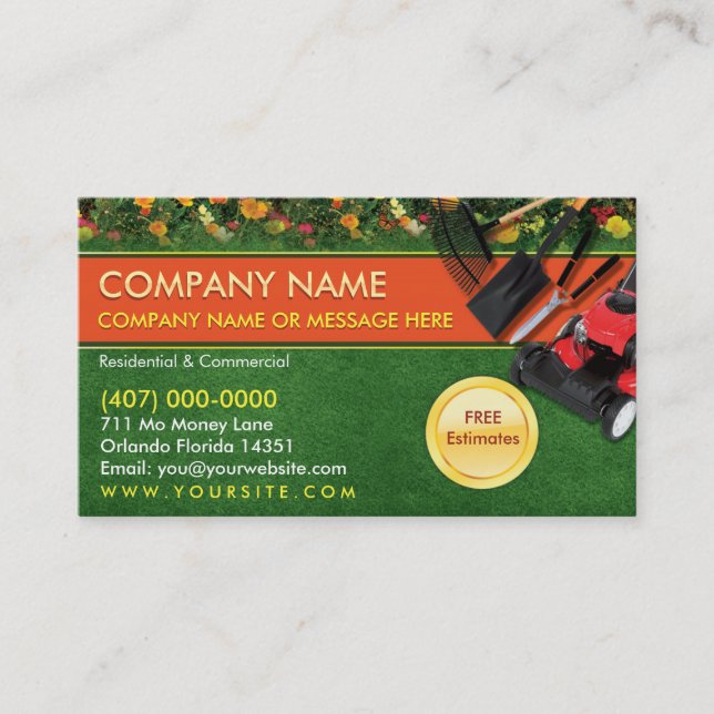 Landscaping Lawn Care Mower Business Card Template (Front)