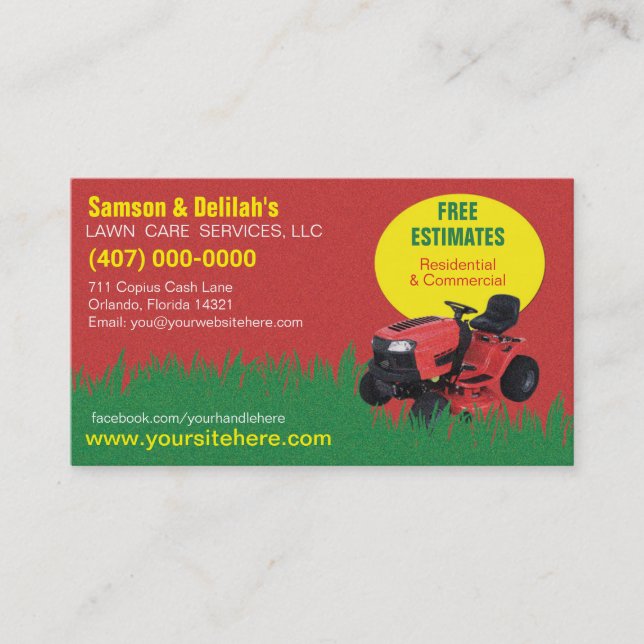 Landscaping Lawn Care Mower Business Card Template (Front)