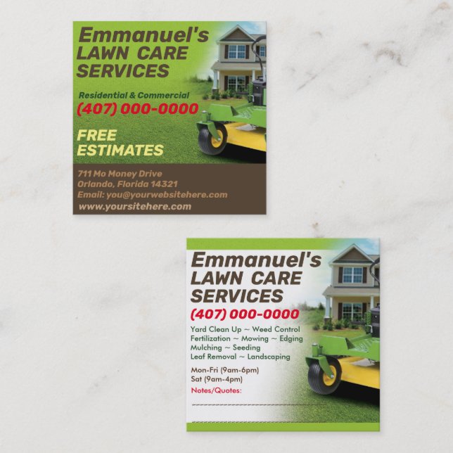 Landscaping Lawn Care Mower Business Card Template (Front/Back)