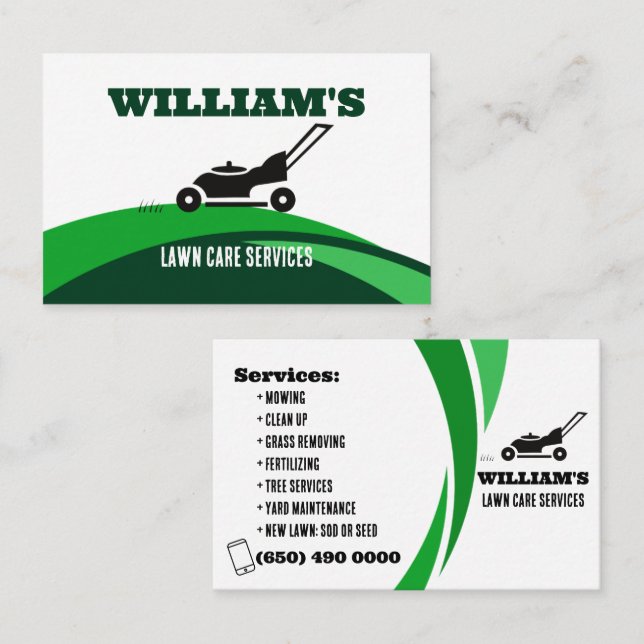 Landscaping Lawn Care Mower Template Business Card (Front/Back)