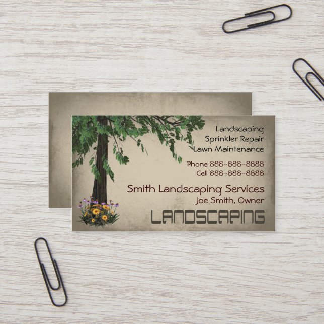 Landscaping Lawn Care Services Business Card (Front/Back In Situ)