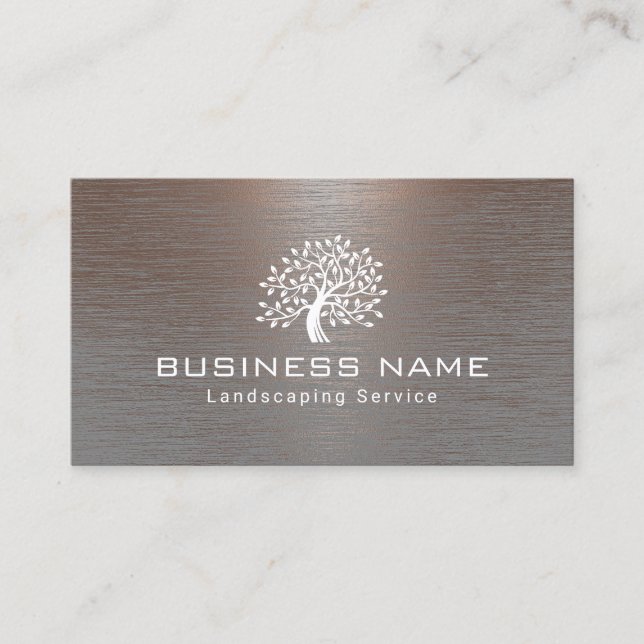 Landscaping Lawn Care Tree Logo Modern Copper Business Card (Front)