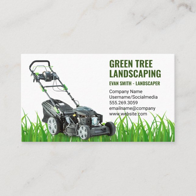 Landscaping | Lawn Mower | Gardener Business Card (Front)