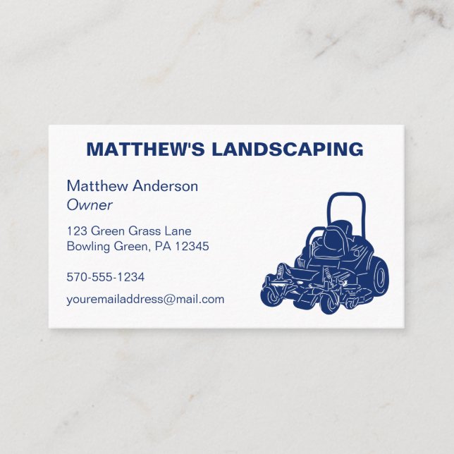 Landscaping Lawn Mowing Business Commercial Mower Card (Front)