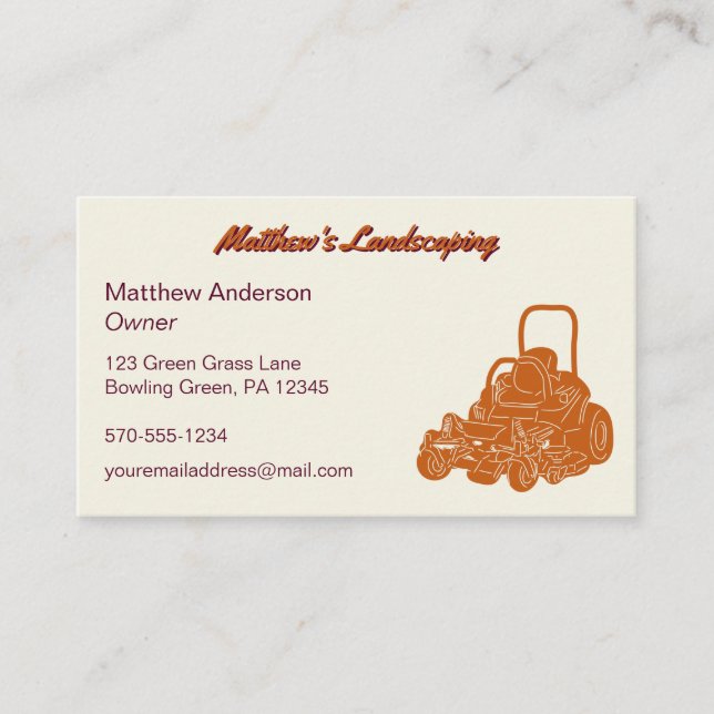 Landscaping Lawn Mowing Business Commercial Mower Card (Front)