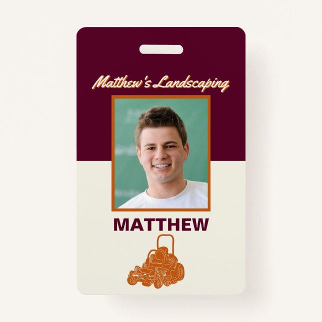 Landscaping Lawn Mowing Business Nametag ID Badge (Front)