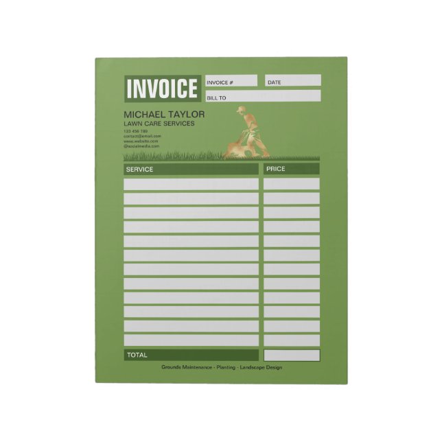 Landscaping Lawn Mowing Business Receipt Invoice Notepad (Rotated)