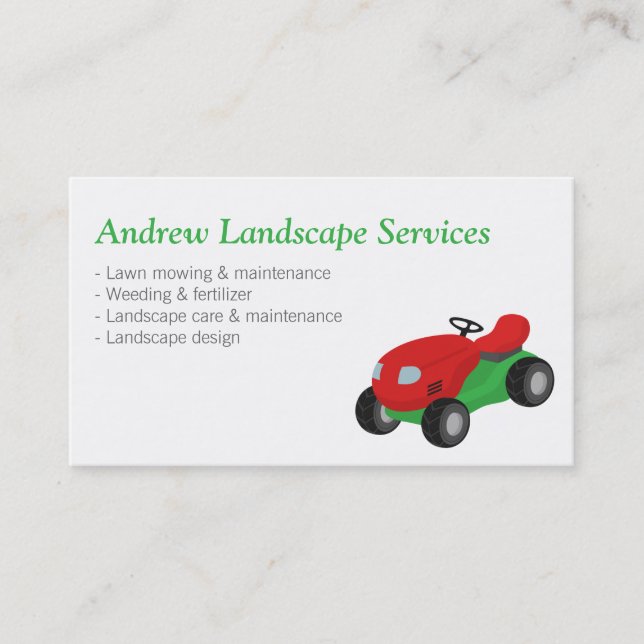 Landscaping Maintenance Services, Mowing Tractor Business Card (Front)