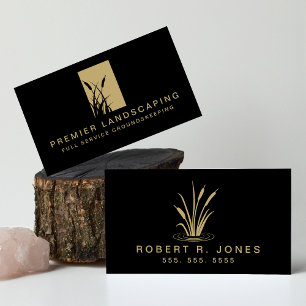 Landscaping Service Landscaper Logo Black and Gold Business Card