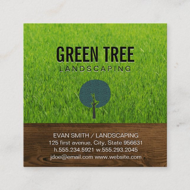 Landscaping | Wood Grain | Grass Natural Square Business Card (Front)