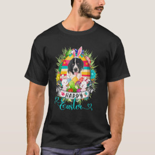 Landseer Dog In Easter Eggs Basket Bunnies Happy E T-Shirt