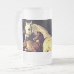 Landseer Horses Frosted Glass Beer Mug