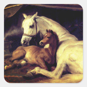 Landseer Horses Square Sticker