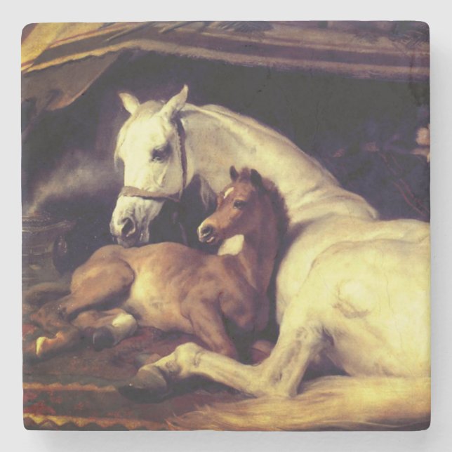 Landseer Horses Stone Coaster (Front)