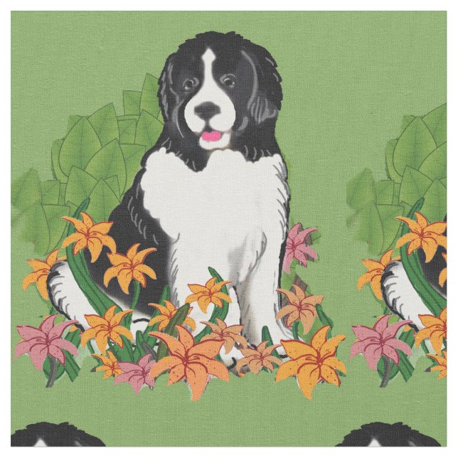Landseer In The Garden fabric (Close Up)