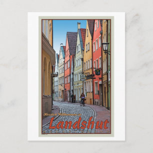 Landshut - Biker on Cobblestone Alley Postcard