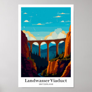 Landwasser Viaduct Switzerland Travel Art Vintage Poster