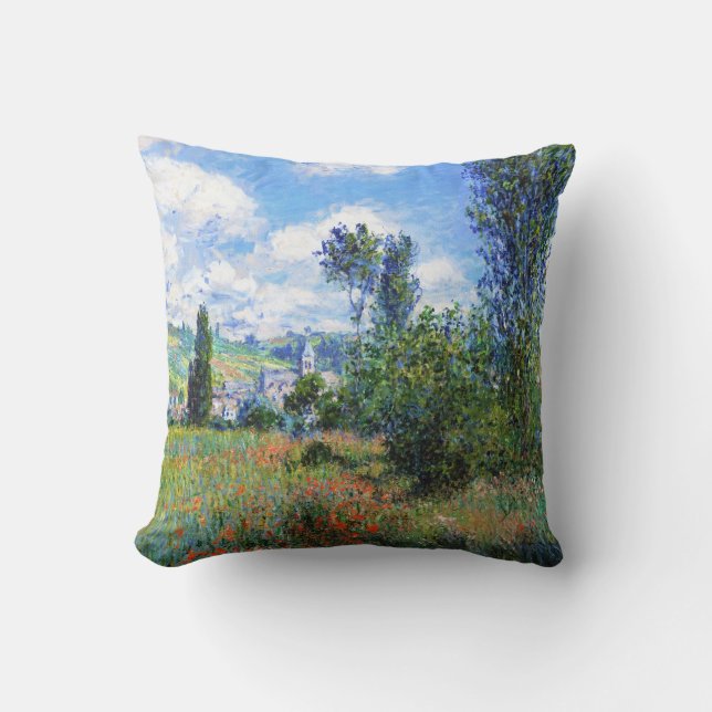 Lane in  Poppy Fields Saint-Martin Claude Monet Cushion (Front)