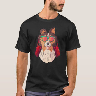 Langhaar Collie DJ Headphones Headset Dog Owner T-Shirt