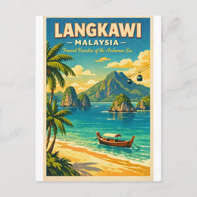 Langkawi Island, Malaysia, in a vibrant retro  Postcard (Front)