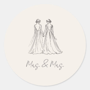Langley Mrs. & Mrs. Wedding Classic Round Sticker