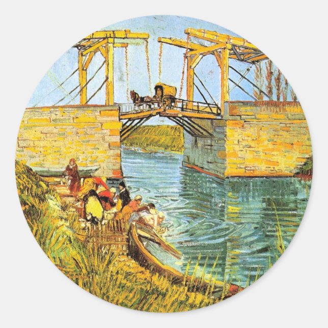 Langlois Bridge at Arles by Vincent van Gogh Classic Round Sticker (Front)