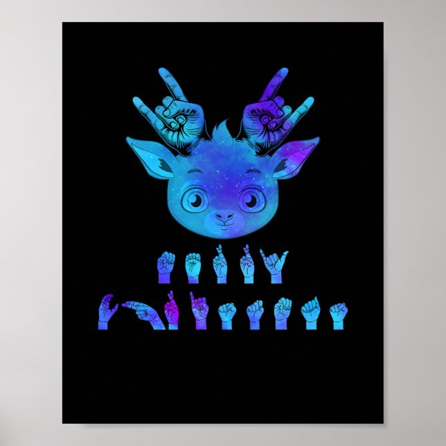 Language Deaf Christmas Reindeer Deaf Asl Awarenes Poster (Front)