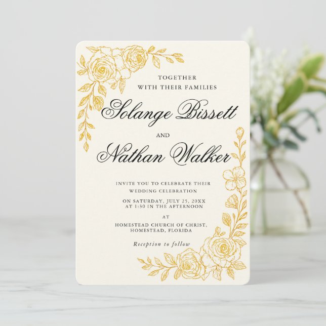 'Language of Love' All-in-One Wedding Invitation (Standing Front)