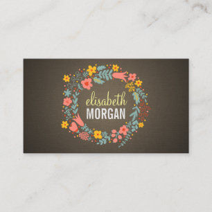 Language Tutor - Burlap Floral Wreath Business Card