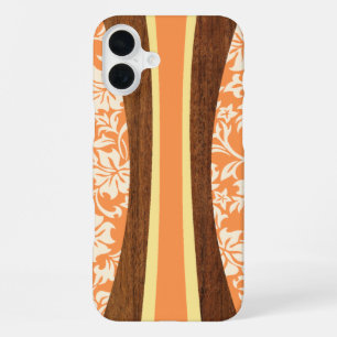 Laniakea Hawaiian Faux Wood Surfboard In Orange iPhone 16 Plus Case