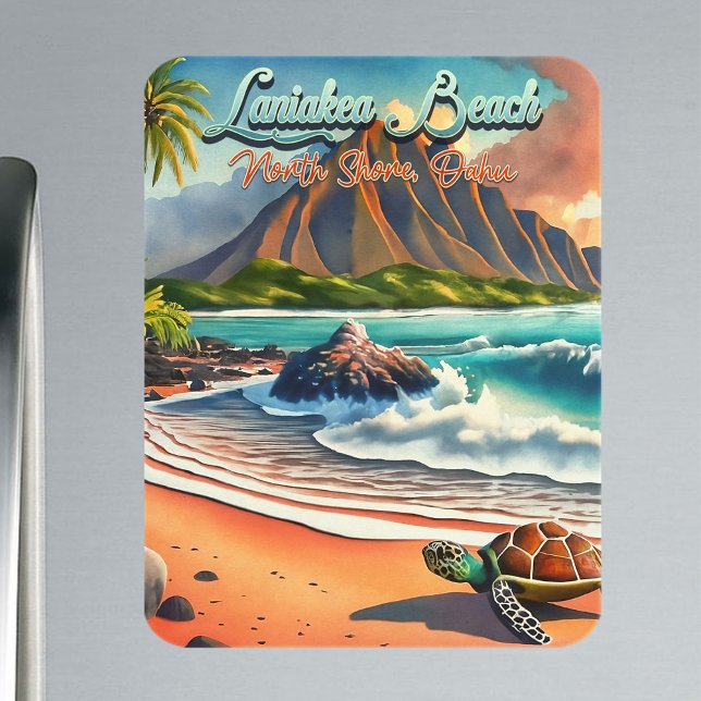 Laniakea Oahu Hawaii tropical watercolor colourful Magnet (Creator Uploaded)