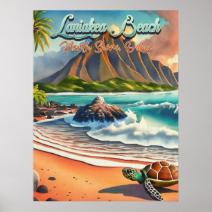 Laniakea Oahu Hawaii tropical watercolor colourful Poster