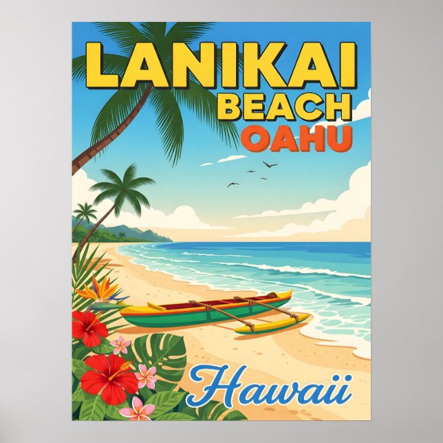 Lanikai Beach, Hawaii – Tropical Canoe Poster (Front)