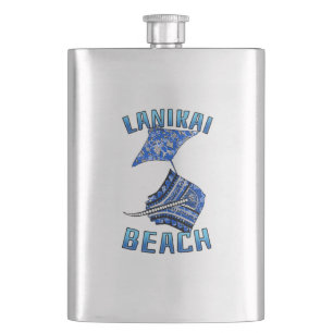 Lanikai Beach Hawaii Vacation Tribal Stingray Hip Flask