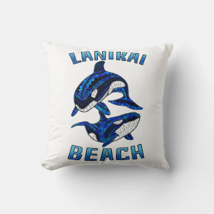 Lanikai Beach Hawaii Vacation Tribal Whale Orcas Cushion