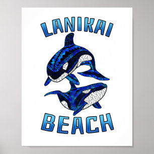 Lanikai Beach Hawaii Vacation Tribal Whale Orcas Poster