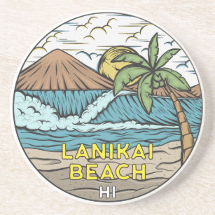 Lanikai Beach Hawaii Vintage Coaster