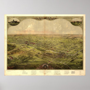 Lansing Michigan 1866 Antique Panoramic Map Poster