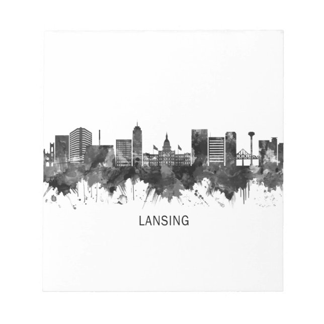Lansing Michigan Skyline BW Notepad (Front)