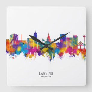 Lansing Michigan Skyline Square Wall Clock