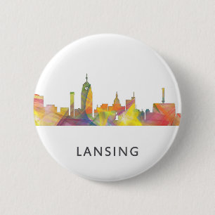 LANSING, MICHIGAN SKYLINE WB1 - 6 CM ROUND BADGE