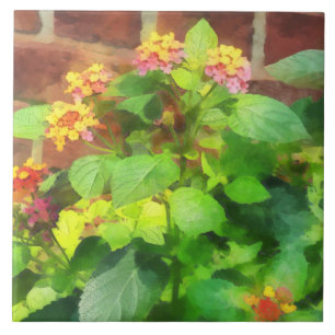 Lantana Against Brick Wall Tile