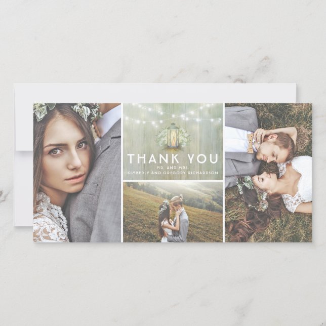 Lantern and Baby's Breath Wedding Thank You Card (Front)